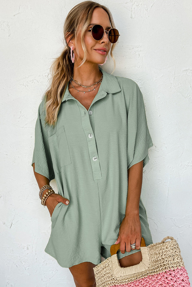 Casual Women's Fashion Jumpsuit with button pocket three-quarter shorts