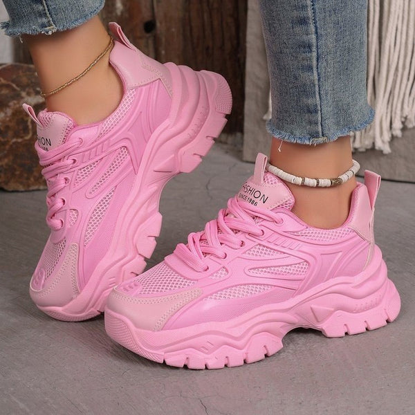 Europe station daddy shoes female Spring and autumn new thick bottom net surface all white shoes leisure breathable ide heighting sports shoes