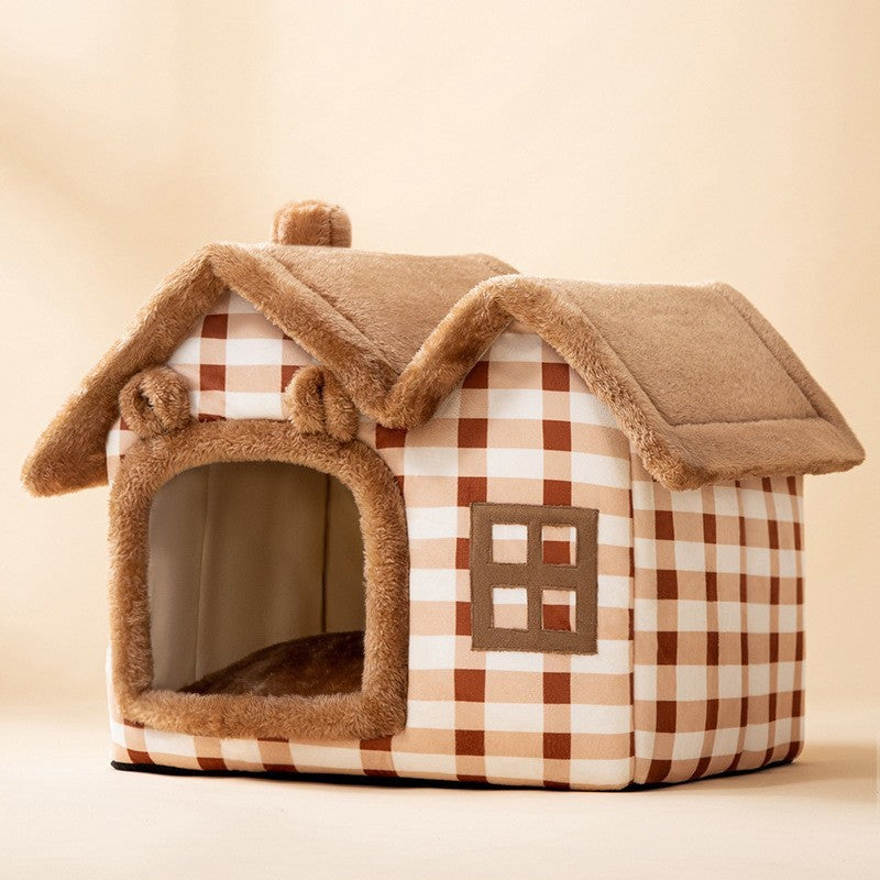 Foldable Dog Cat Pet Bed House Villa Sleep Kennel Removable Nest Warm Encloser
