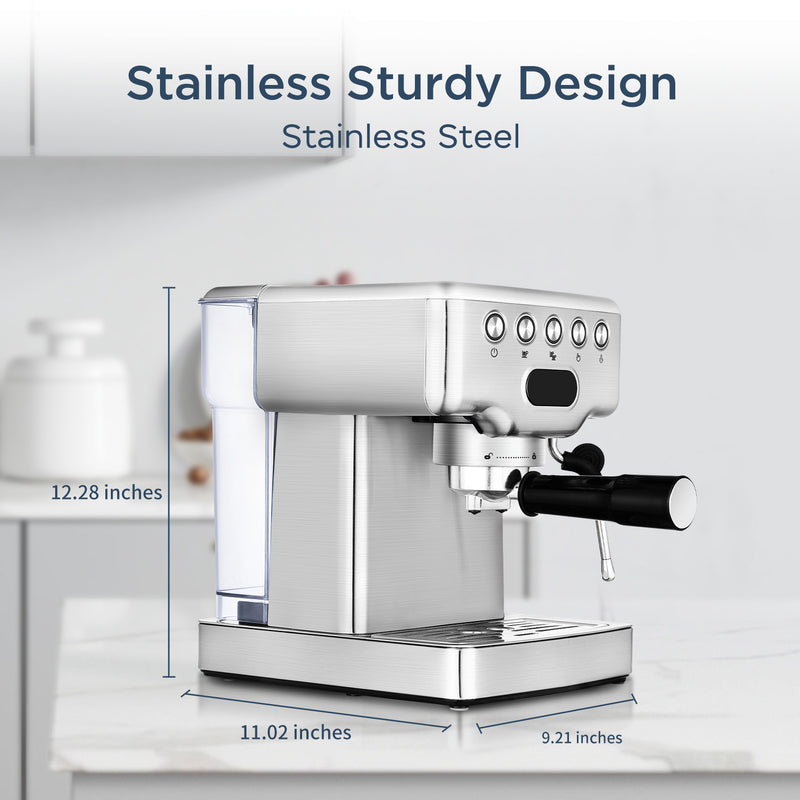 Geek Chef Espresso Machine, 20 Bar Espresso Machine With Milk Frothier For Latte,1.8L Water Tank, Stainless Steel