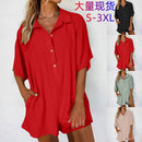 Casual Women's Fashion Jumpsuit with button pocket three-quarter shorts