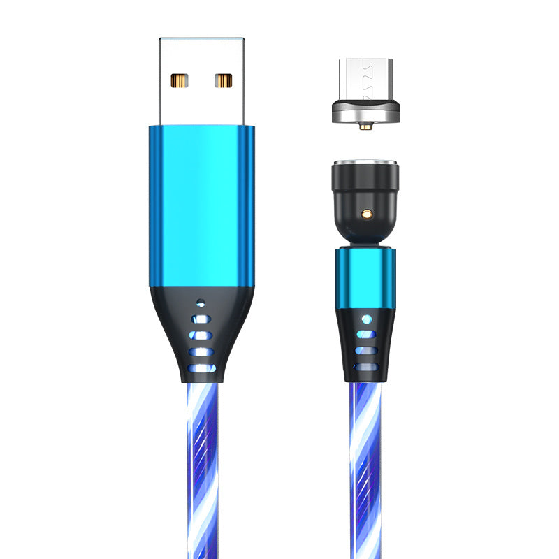 540 Rotate Luminous Magnetic 3A Fast Charging Mobile Phone Cable For LED Micro USB Type C