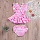 Women's pink sleeveless girl cute western style halter top underwear baby two pieces