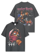 American vintage printed short sleeve T-shirt loose casual heavy round neck hoodie men