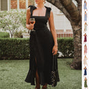 Temperament Suspender Split Dress With Lace-up Design Fashion Summer Ruffled Beach Dresses