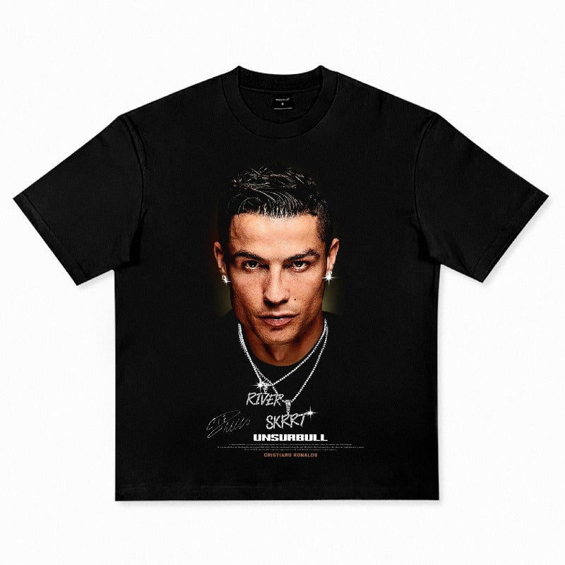 American vintage Men's cotton loose short sleeve  cotton football T-shirt