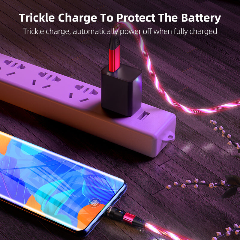 540 Rotate Luminous Magnetic 3A Fast Charging Mobile Phone Cable For LED Micro USB Type C