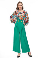 Cross-border women's temperament French printed fashionable top waist wide leg trouser