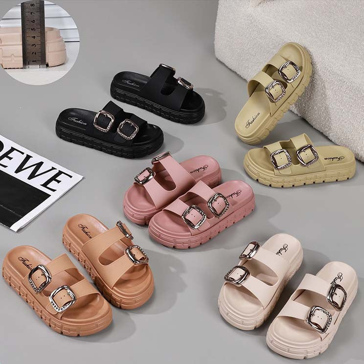 Summer thick-soled ss, women's outerwear, new -style fashionable buttoned flat sandals