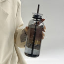 Double Lid Time Scale Tumbler Office Large Capacity Straw Cup High Appearance Level Water Cup