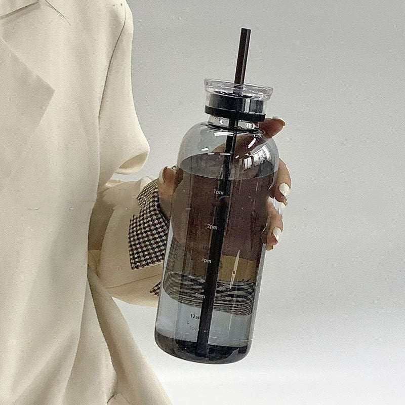 Double Lid Time Scale Tumbler Office Large Capacity Straw Cup High Appearance Level Water Cup