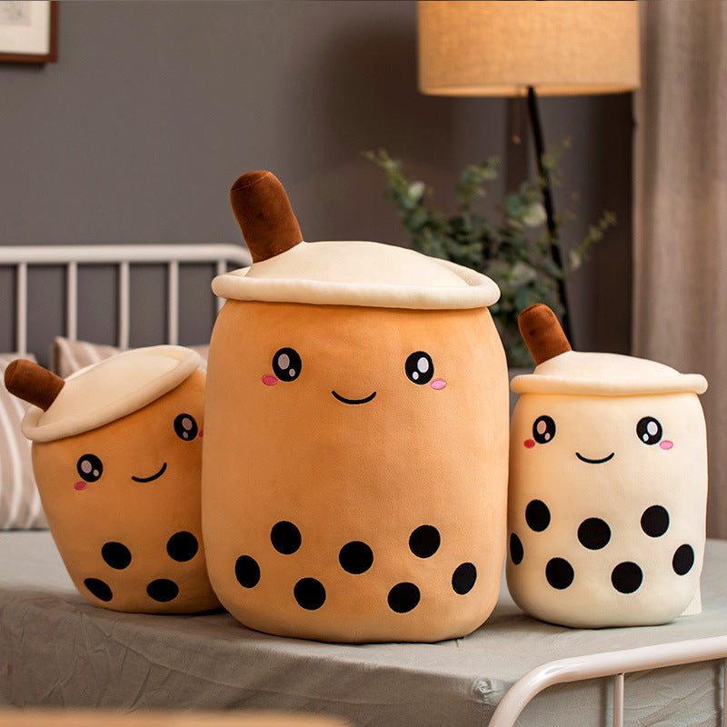 Cute Fruit Drink Plush Stuffed Soft Strawberry Milk Tea Plush Boba Tea Cup Toy Bubble Tea Pillow Cushion