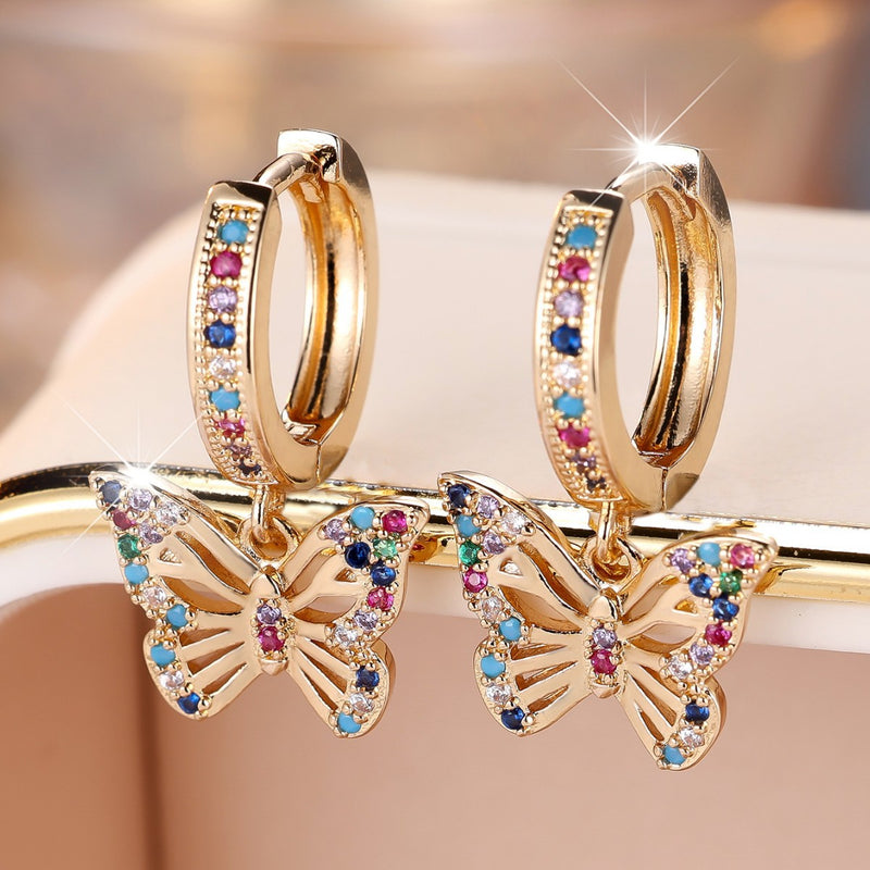 Fashion afloire color diamond hollow butterfly ear le delicate all ing all ing earrings female