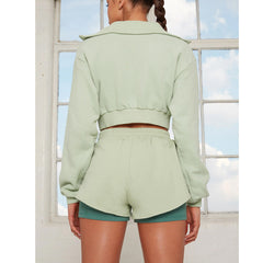 Women's fashion hoodie in solid color, long-sleeved, casual, two pairs of shorts