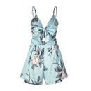 Spring print skirt, V-neck, belly button leaking jumpsuit, sexy strap beach dress