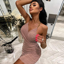 Women's autumn new fashion sexy bare back pleats with strapless strap dress