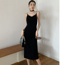 Elegant black stretch knit dress x with butterfly flower embroidery on the back