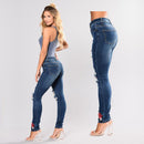 Women's high waist stretch jeans with small feet