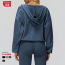 Women's Large hooded large V-neck, loose and comfortable outerwear, outdoor running jacket