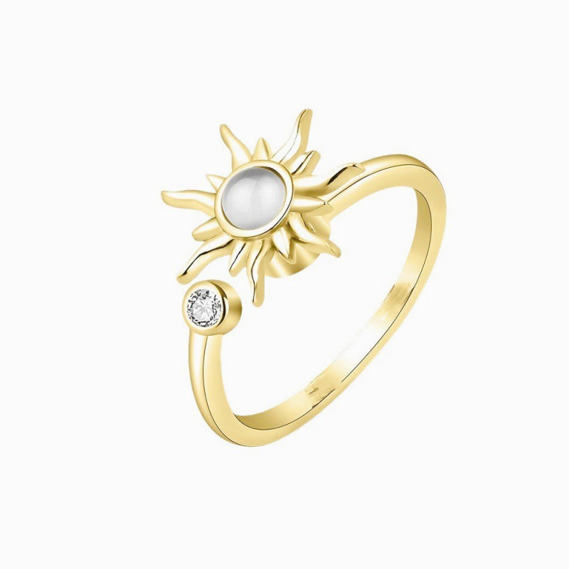 Creative 3-piece set of rotating rings for men, women, adjustable zircon flower stress-relieving rings