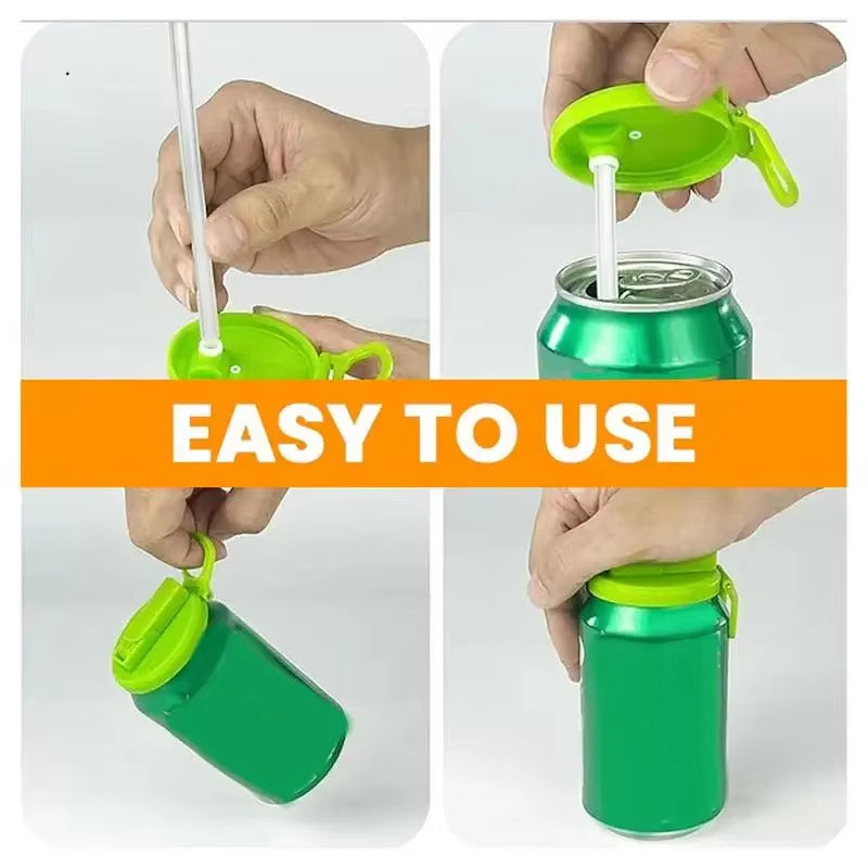 Soda Cola Can Lid with Straw Reusable Can Stopper For Soda Beer Drinks Juice Fits Standard Coke Can