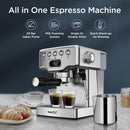 Geek Chef Espresso Machine, 20 Bar Espresso Machine With Milk Frothier For Latte,1.8L Water Tank, Stainless Steel