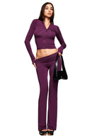 Solid color women's open-neck two-piece long-sleeved set