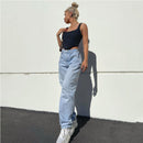 Patchwork Plain High Waist Button Jeans