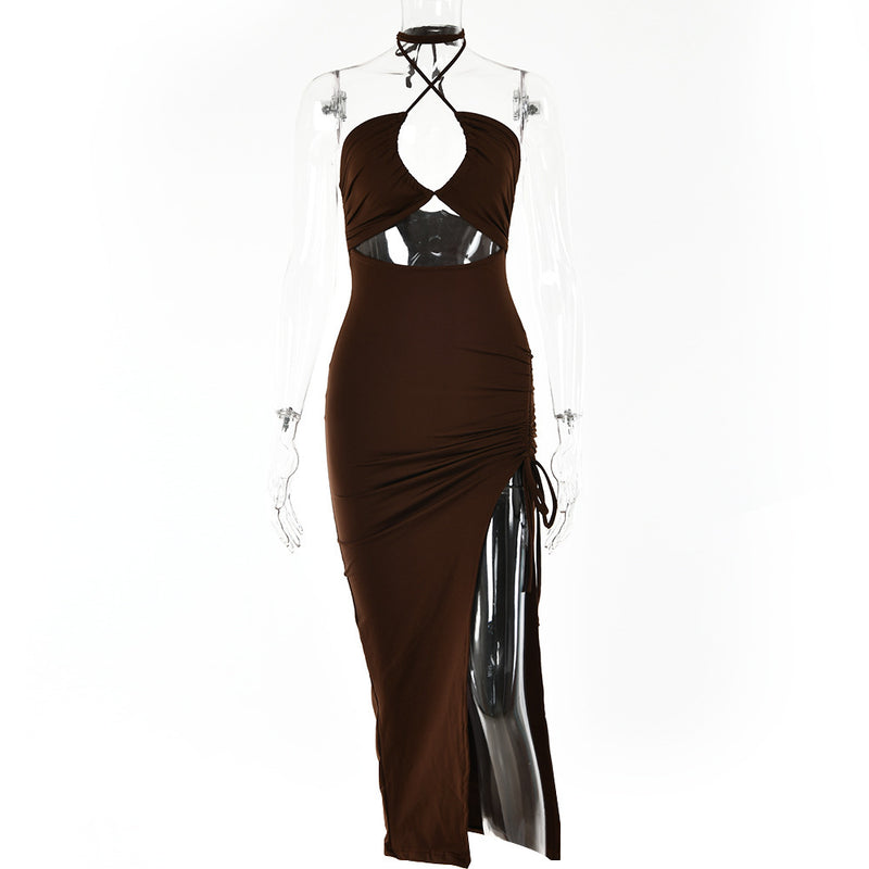 Sexy Halter-neck Lace-up Split Summer Y2K Fashion Party Beach Long Dresses