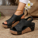 Women's Large-sized wedge heel sandals, thick-soled fish-mouth Roman sandals