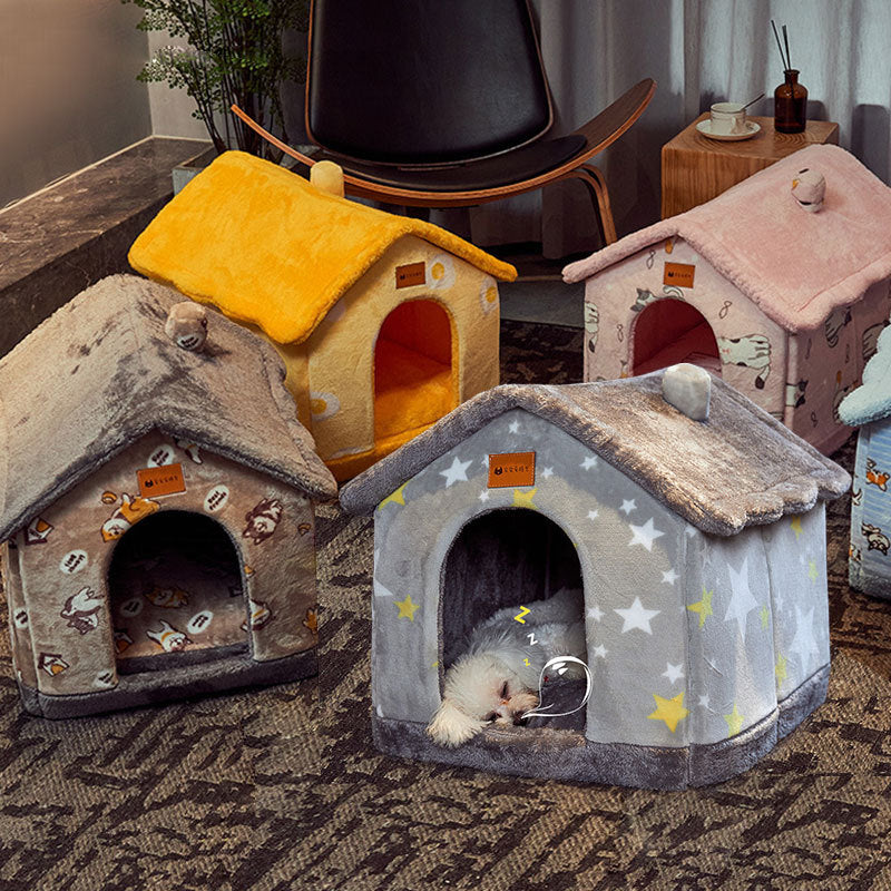 Foldable Dog Cat Pet Bed House Villa Sleep Kennel Removable Nest Warm Encloser