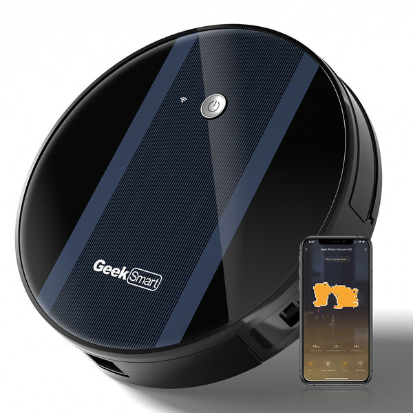 Geek Smart Robot Vacuum Cleaner G6 Plus, Ultra-Thin, 1800Pa Strong Suction, Automatic Self-Charging, Wi-Fi Connectivity, App Control, Custom Cleaning