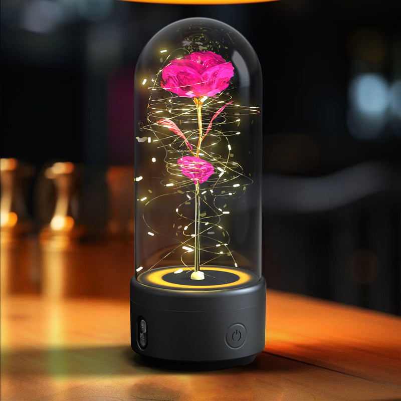2 In 1 Rose Flowers LED Light Bluetooth-compatible Speaker Luminous Night Ornament Glass Cover Light