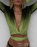 Green gradient lace-up top