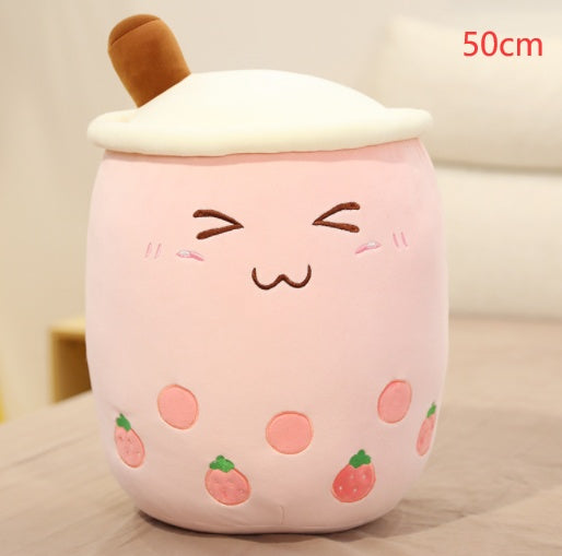 Cute Fruit Drink Plush Stuffed Soft Strawberry Milk Tea Plush Boba Tea Cup Toy Bubble Tea Pillow Cushion