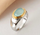 A retro gold-plated two-color cat's eye stone ring, fashionable jewelry, niche and high-end ring
