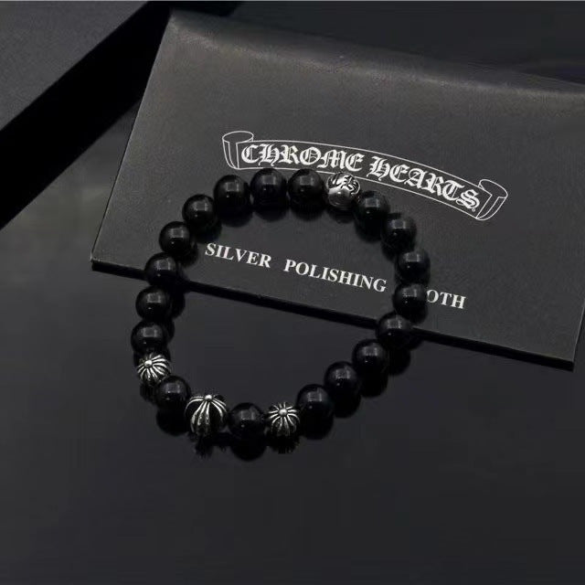 Kroheart vintage do old cross obsidian bracelet Hip Hop punk style couple bracelet