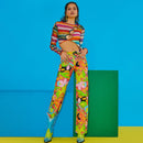 Europe and America women's fall new color print harajuku street high waist casual pants