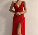 V-neck Slit Sling Dress Summer Fashion Sexy Slim Suspender Dresses For Women
