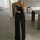 Ladies printed sleeveless top pearl halter wide leg jumpsuit