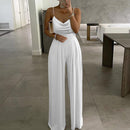 Ladies printed sleeveless top pearl halter wide leg jumpsuit