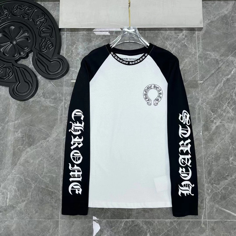High version Chrome Hearts horseshoe print ing color shoulder letter-print long sleeve T-shirt for men and women