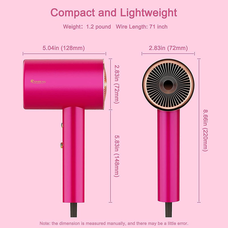 Water Ionic Hair Dryer, 1800W Blow Dryer With Magnetic Nozzle 2 Speed And 3 Heat Settings Powerful Low Noise Fast Drying