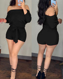 Rose solid color casual romper shorts