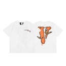 Vlone Fog Fashion brand Big V letter Logo Cherry blossom short sleeve Sketch Embroidery Graffiti print T-shirt