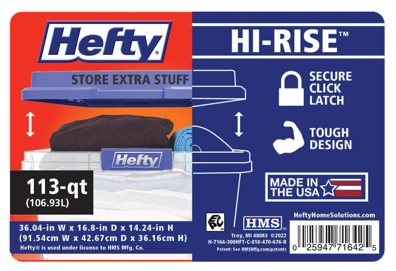 Hefty 113 Qt. Clear Plastic Storage Bin with Blue Hi-Rise Lid