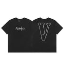 Vlone Fog Fashion brand Big V letter Logo Cherry blossom short sleeve Sketch Embroidery Graffiti print T-shirt
