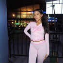 Solid color women's open-neck two-piece long-sleeved set