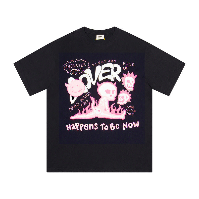 American fashion foaming couple short sleeve loose men and women T-shirt