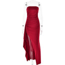 Strapless Split Long Dress Summer Fashion Pleated Bridesmaid Dress